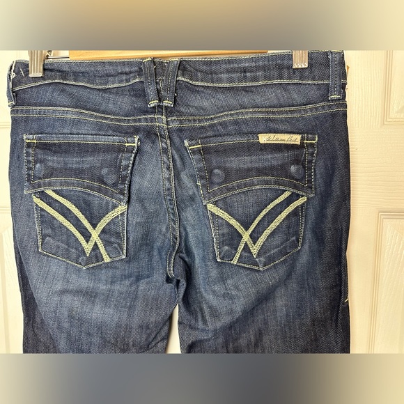 WILLIAM RAST Betty Flare Leg Denim Jeans Dark Wash Flap Snap Pockets Low Rise - Picture 5 of 9